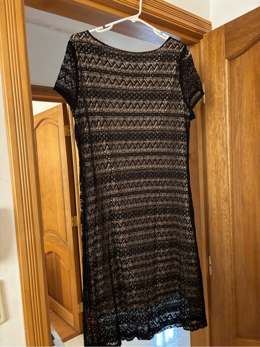 Tacera Black Lace Short-Sleeve Tunic Dress